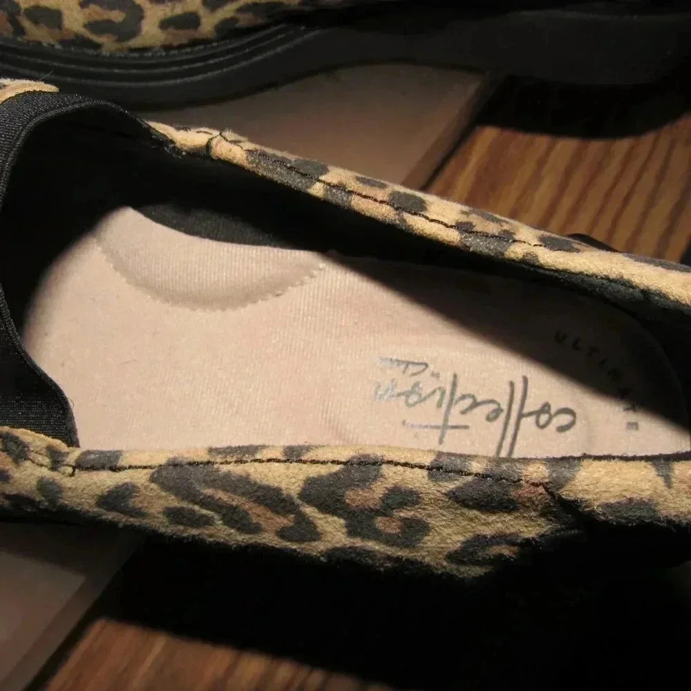 CLARKS Sharon Leopard Loafers Slip-On Faux Suede Comfort Shoes Size 6M - Picture 6 of 6